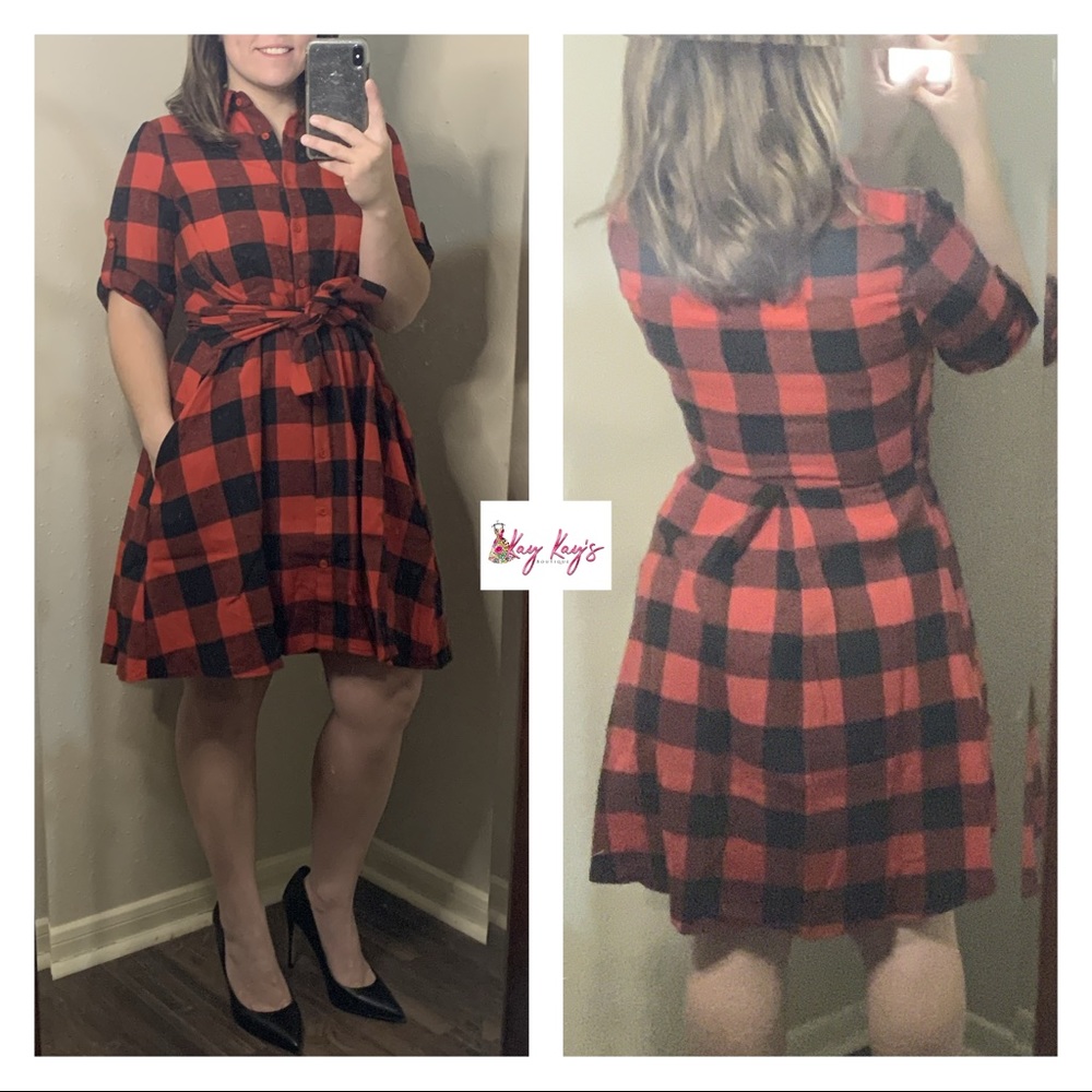 Buffalo Plaid 3/4 Sleeve Dress
